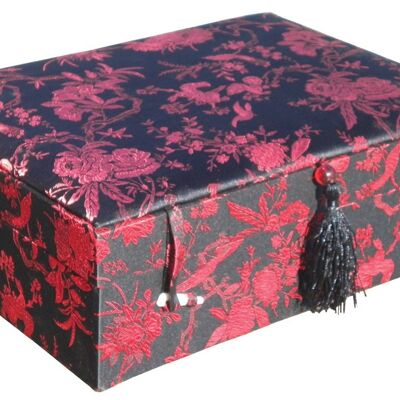 Estuche grande brocado floral rojo y negro