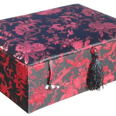 Rote und schwarze Brokat-Box mit Blumenmuster