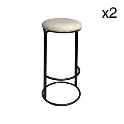 LOT DE 2 TABOURET DE BAR ECRU AVEC PIEDS EN METAL NOIR 34X34XH78CM ALLOS.