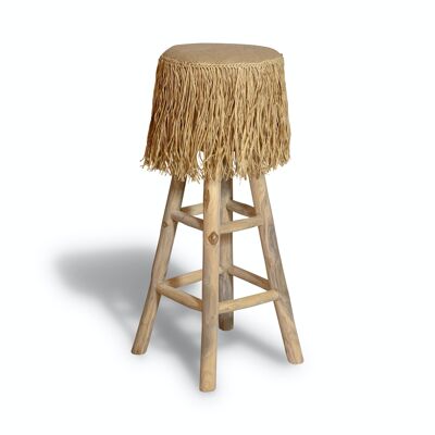 TABOURET DE BAR EN TECK ASSISE EN JUTE DIAM 30CM HT85CM BURLAP