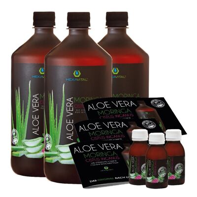 Aloe Vera mit Moringa und Cistus Incanus - 3x1000ml PLUS *gratis* Probeset