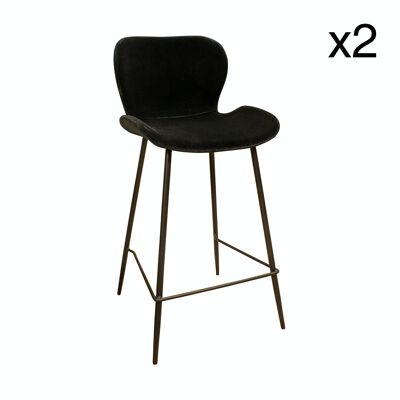 LOT DE 2 CHAISES DE BAR EN VELOURS NOIR AVEC PIEDS EN METAL NOIR BARBARA