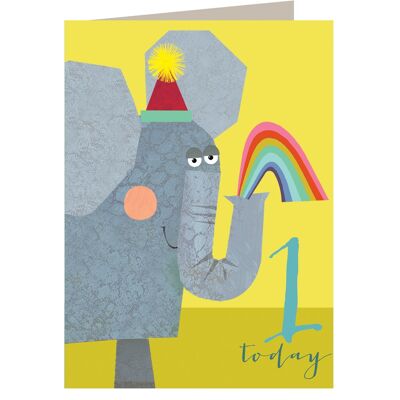 Tarjeta de primer cumpleaños de elefante NA01
