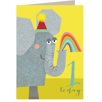 NA01 Biglietto per il primo compleanno con elefante