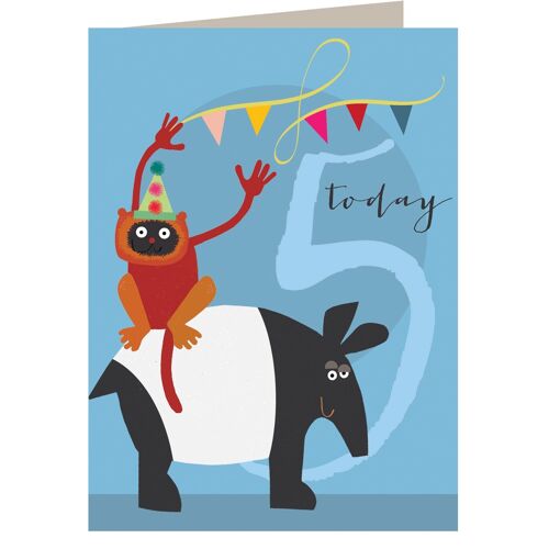 NA05 Tapir & Lemur 5th Birthday Card