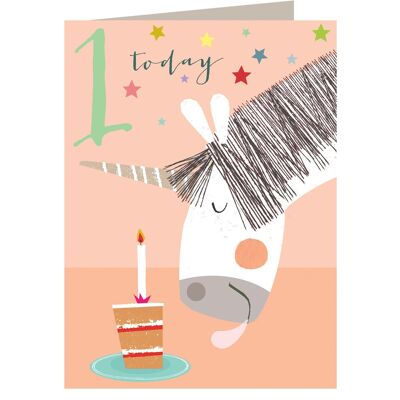 NA06 Biglietto per il primo compleanno con unicorno