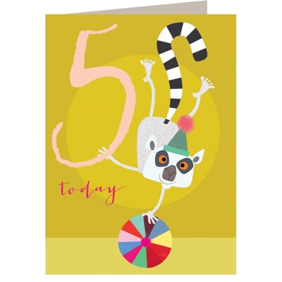 Tarjeta de quinto cumpleaños de lémur NA10