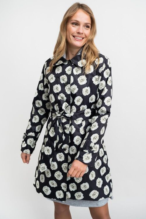 IMPERMEABLE mujer negro con flores blancas - BIELD