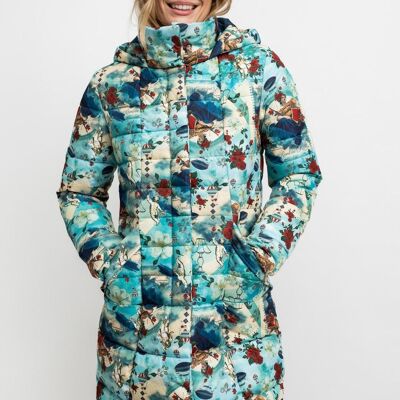 ANORAK woman turquoise with red flowers - CARDIGAN