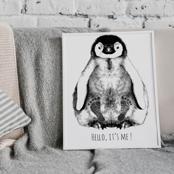 Kit Empreinte bébé pingouin personnalisé, format A4, cadre blanc 2