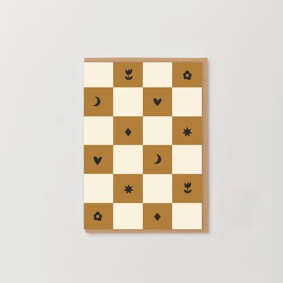 Mustard Checkerboard Blank greeting card