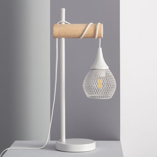 Ledkia Lámpara de Mesa de Metal y Madera Monah Blanco