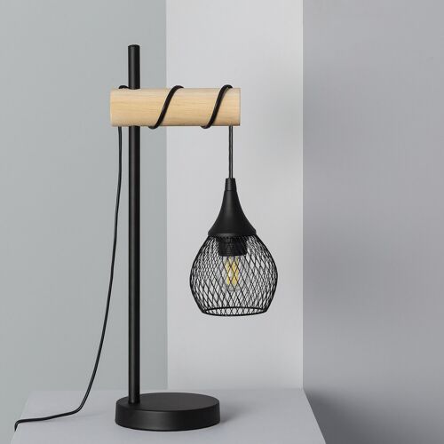 Ledkia Lámpara de Mesa de Metal y Madera Monah Negro