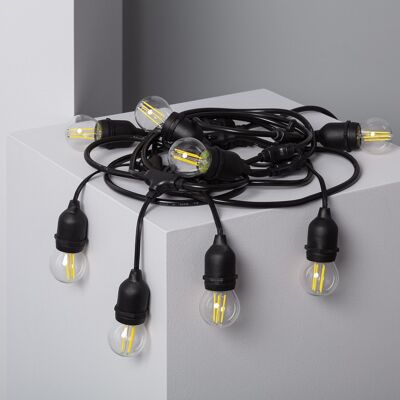 Kit Guirlande Lumineuse Extérieure Ledkia 5.5m Noir + 8 Ampoules Filament LED E27 4W Blanc Neutre 4000K