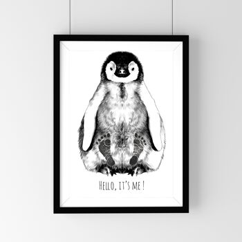 Kit Empreinte bébé pingouin personnalisé, format A4, cadre noir 2