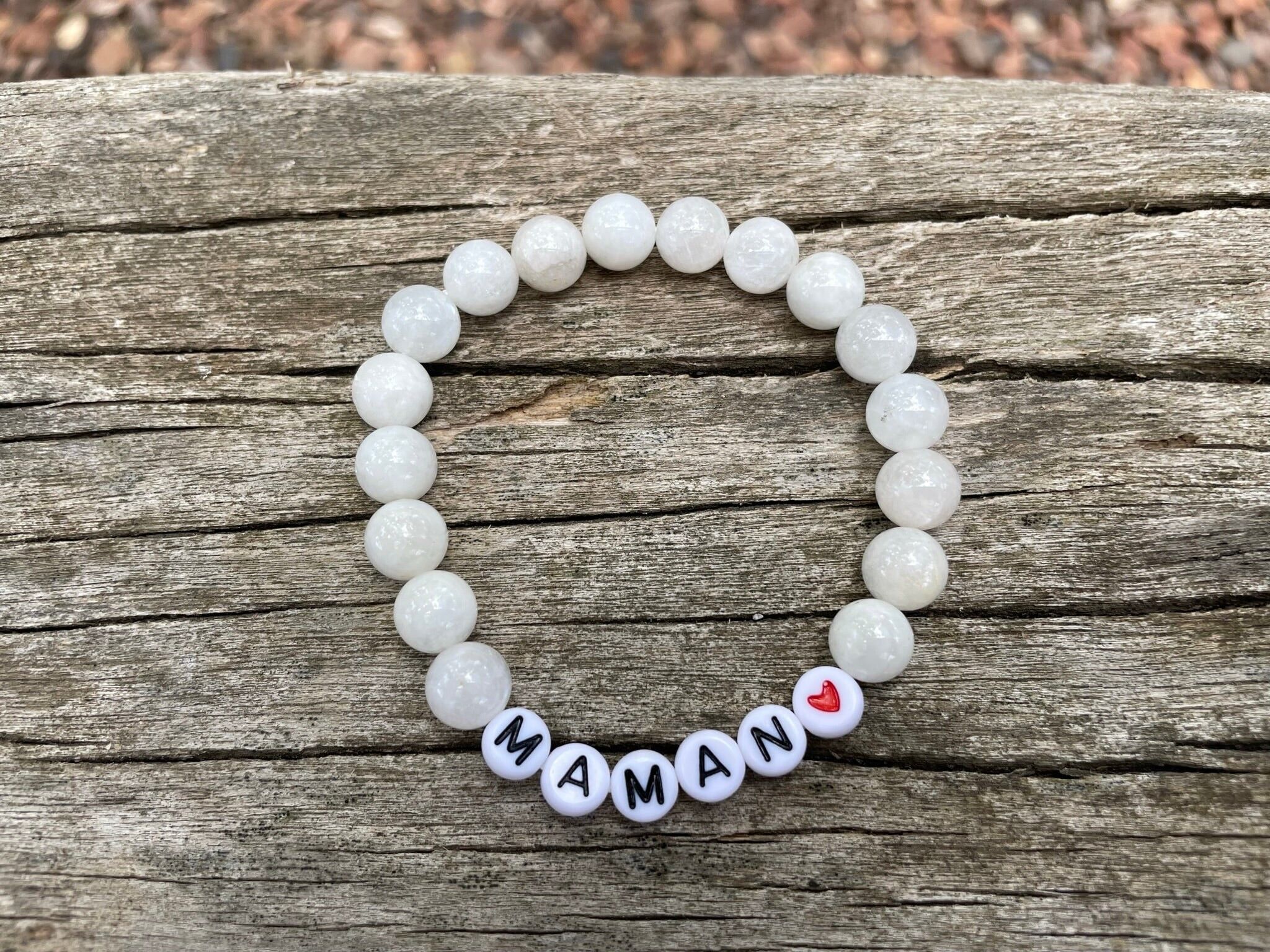 Bracelet élastique de Lithothérapie en Pierre de Lune naturelle, Spécial Fête des Mères