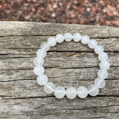 Lithotherapy elastic bracelet in natural Rock Crystal, Made in France