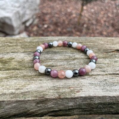 Bracciale Speciale Ansia, Depressione in Lepidolite, Pietra del Sole, Ematite e Pietra della Luna