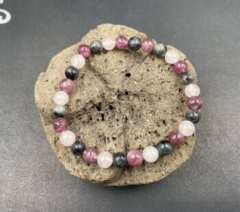 Bracelet spécial concentration en Lépidolite, Labradorite et Quartz Rose 8