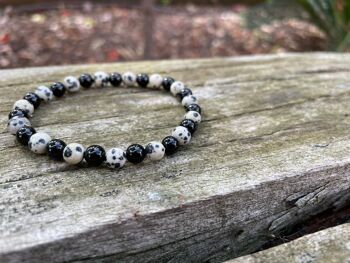 Bracelet élastique en Agate noire/Onyx  et Jaspe Dalmatien 4