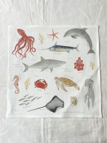 Serviette en tissu "Dans la mer" | Serviette en lin serviette enfant poisson mer 5