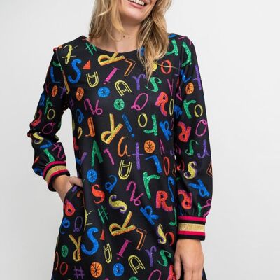 Black women's DRESS with multicolored letters - TALBOT