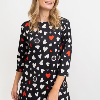 Black woman DRESS with white hearts - TENBY