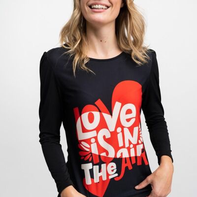 T-SHIRT black woman with red heart - TENBY
