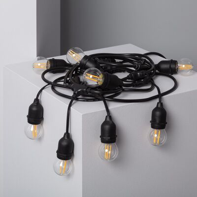 Kit Guirlande Lumineuse Extérieure Ledkia 5.5m Noir + 8 Ampoules Filament LED E27 4W Blanc Chaud 2700K