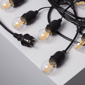 Kit Guirlande Lumineuse Extérieure Ledkia 5.5m Noir + 8 Ampoules Filament LED E27 4W Blanc Chaud 2700K 3