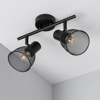 Ledkia verstellbare Deckenleuchte aus Aluminium, 2 Strahler, Gitter, Schwarz