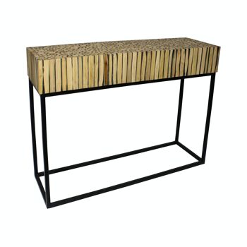 CONSOLE EN BRANCHE DE TECK AVEC DES PIEDS EN METAL NOIR 100X30XH75CM TAHAA 1