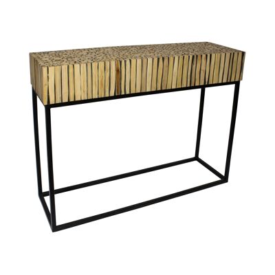 CONSOLE EN BRANCHE DE TECK AVEC DES PIEDS EN METAL NOIR 100X30XH75CM TAHAA