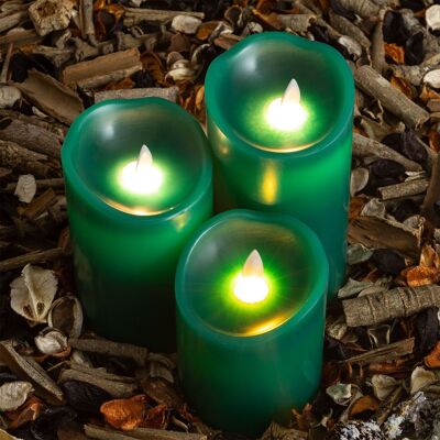 Ledkia Pack of 3 LED Candles Natural Wax Special Flame Green