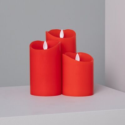 Ledkia Pack of 3 LED Candles Natural Wax Special Flame Red