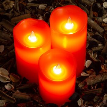 Ledkia Pack de 3 Bougies LED Cire Naturelle Spécial Flamme Rouge 4