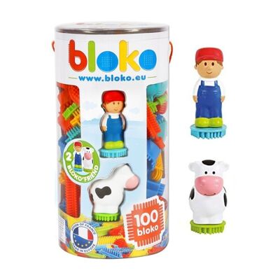 Tube 100 Bloko with 2 Farm 3D Figures – From 12 Months – Made in Europe – 503662