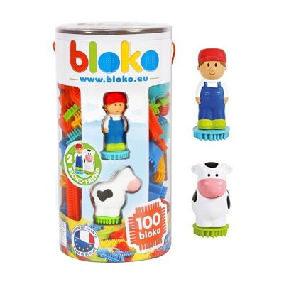 Tube 100 Bloko avec 2 Figurines 3D Ferme – Dès 12 Mois – Fabriqué en Europe – 503662