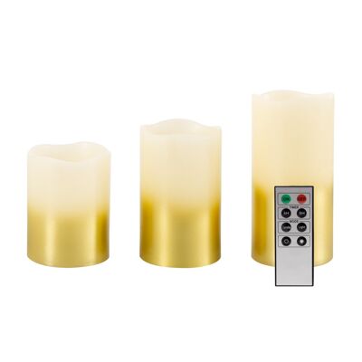 Ledkia Set mit 3 goldenen LED-Kerzen aus Naturwachs mit goldener Fernbedienung