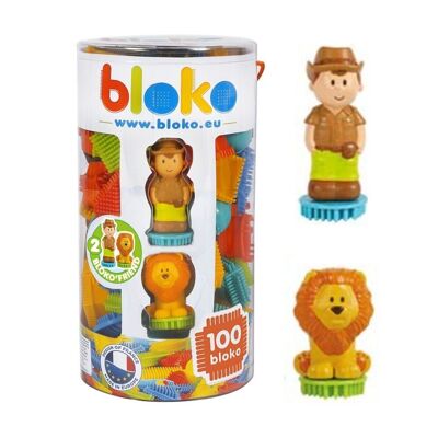 Tube 100 Bloko con 2 Jungle Figuras 3D - A partir de 12 Meses - Fabricado en Europa - 503663