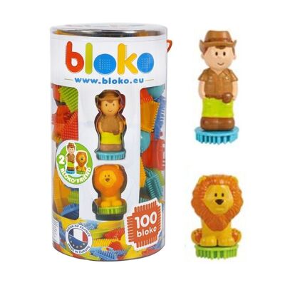 Tube 100 Bloko with 2 Jungle 3D Figures – From 12 Months – Made in Europe – 503663