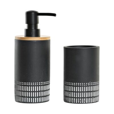 BATHROOM SET 2 BAMBOO RESIN 7X7X18 DARK GRAY PB191664