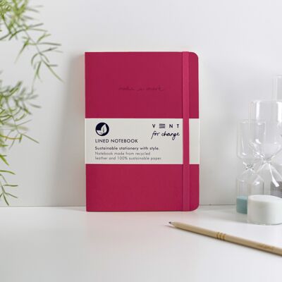Notebook A5 Recycled Leather Lined  Paper - Raspberry Pink