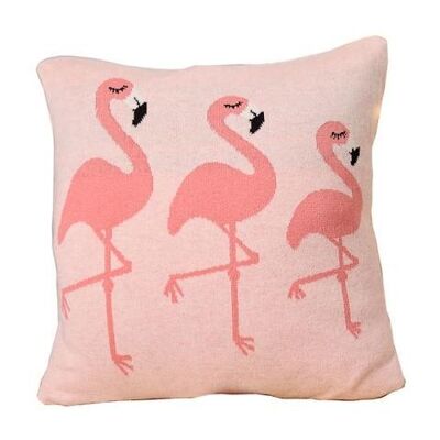 Coussin tricot flamants roses