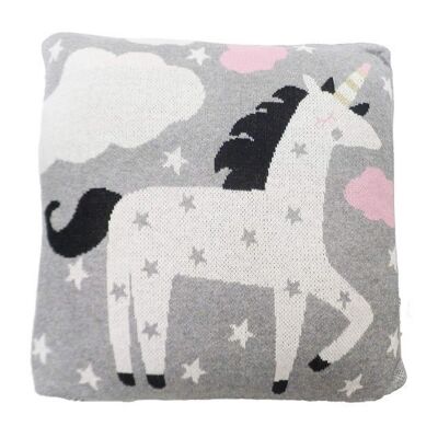 Unicorn Rocks knitted cushion