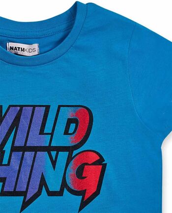 T-shirt bleu en maille pour garçon Wild thing - KB04T603B4 3