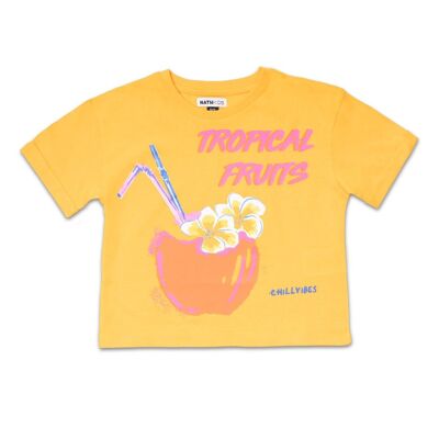 Orangefarbenes Strick-T-Shirt für Mädchen Full Bloom - KG04T405Y6