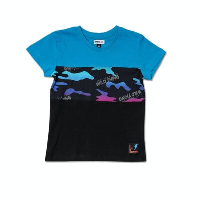 Blau-schwarzes Strick-T-Shirt für Jungen Wild thing – KB04T605X1