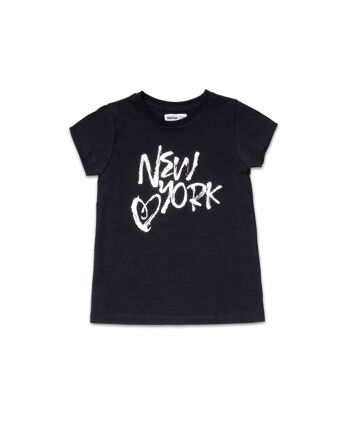 T-shirt noir en maille pour fille One day in NYC - KG04T603X1 1