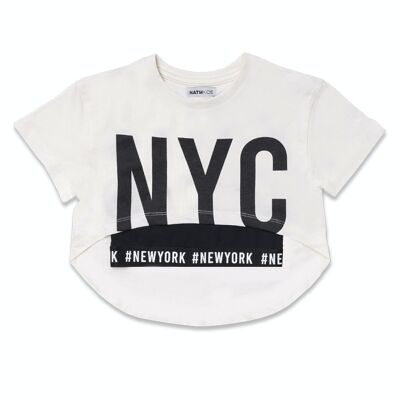 Weißes gestricktes T-Shirt + Top für Mädchen One Day in NYC - KG04T602W1